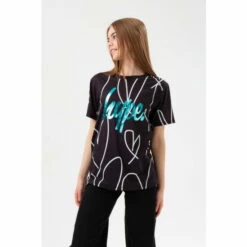 Hype. Girls Black Sketch Heart Holographic Script T-Shirt