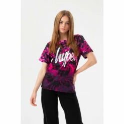 Hype. Girls Pink Tie Dye Silver Script T-Shirt