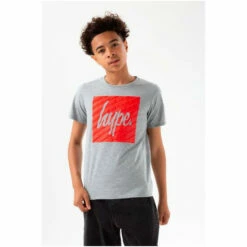 Hype. Boys Grey Marl Box Script T-Shirt -Hype Shop unnamed file 1098