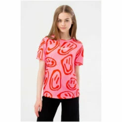 Hype. Girls Pink Smiley Wave Scribble T-Shirt -Hype Shop unnamed file 1177