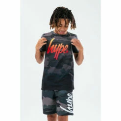 Hype. Green Camo Fade Script T-Shirt