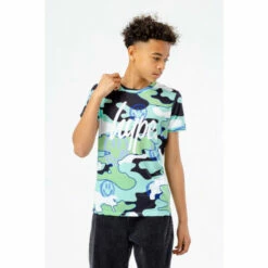Hype. Boys Blue Smiley Camo Script T-Shirt