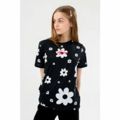 Hype. Girls Black Mono Daisy Scribble T-Shirt