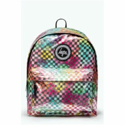 Hype. Unisex Pink Rainbow Check Crest Backpack -Hype Shop unnamed file 2524