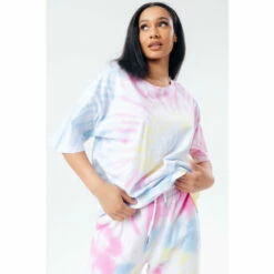 Hype. Women's White Rainbow Pastel Tie Dye Scribble Logo T-Shirt