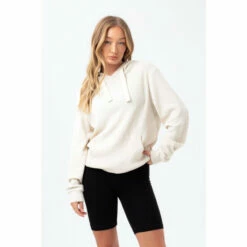 Hype. Womens Cream Almond Milk Justhype Waffle Drawcord Hoodie -Hype Shop unnamed file 2737