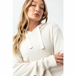 Hype. Womens Cream Almond Milk Justhype Waffle Drawcord Hoodie -Hype Shop unnamed file 2739