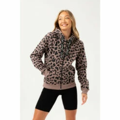 Hype. Womens Grey Cheetah Justhype Drawcord Zip Hoodie -Hype Shop unnamed file 2744