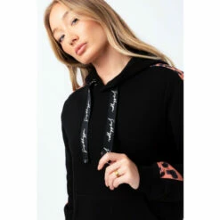 Hype. Womens Black Brick Cheetah Panel Justhype Drawcord Hoodie -Hype Shop unnamed file 2804