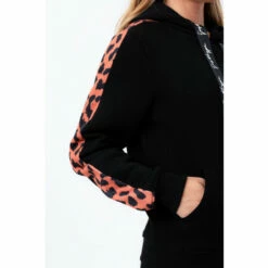 Hype. Womens Black Brick Cheetah Panel Justhype Drawcord Hoodie -Hype Shop unnamed file 2805