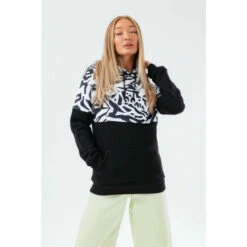 Hype. Black Multi Zebra Scribble Hoodie