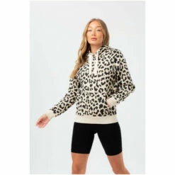 Hype. Womens Natural Cheetah Drawcord Hoodie -Hype Shop unnamed file 2969