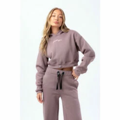 Hype. Womens Grey Iron JustHype Scribble Embroidered Cropped Hoodie