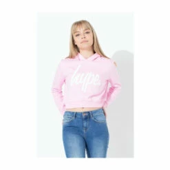Hype. Pink White Script Crop Hoodie -Hype Shop unnamed file 3061