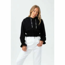 Hype. Womens Gathered Hem Drawcord Black Hoodie