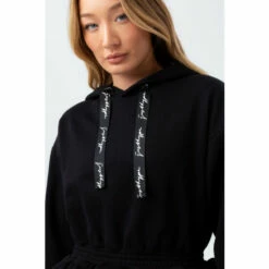 Hype. Womens Gathered Hem Drawcord Black Hoodie -Hype Shop unnamed file 3081