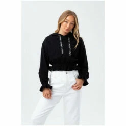 Hype. Womens Gathered Hem Drawcord Black Hoodie -Hype Shop unnamed file 3083