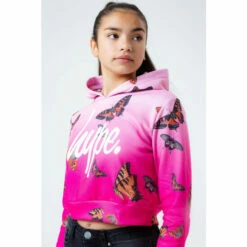 Hype. Kids Pink Butterfly Fade Crop Hoodie -Hype Shop unnamed file 3095