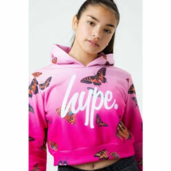 Hype. Kids Pink Butterfly Fade Crop Hoodie -Hype Shop unnamed file 3096