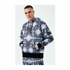 Hype. Mens Black Mono Tile Oversized Hoodie -Hype Shop unnamed file 3123