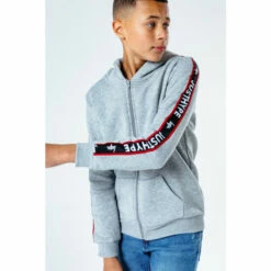 Hype. Kids Grey JH Tape Zip Hoodie -Hype Shop unnamed file 3158