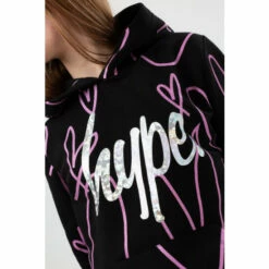 Hype. Girls Holographic Sketch Foil Script Black Hoodie -Hype Shop unnamed file 3195