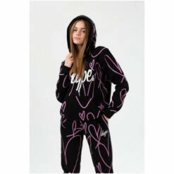Hype. Girls Holographic Sketch Foil Script Black Hoodie -Hype Shop unnamed file 3196