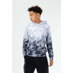 Hype. Boys Black Acid Wash Fade Script Hoodie