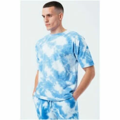 Hype. Mens Oversized Navy Blue Tie Dye Scribble Logo T-Shirt -Hype Shop unnamed file 331
