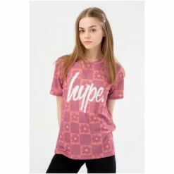Hype. Girls Purple Daisy Check Script T-Shirt -Hype Shop unnamed file 360