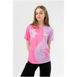 Hype. Girls Pink Floral Ying Yang Script T-Shirt -Hype Shop unnamed file 376