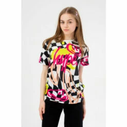 Hype. Girls Pink Smiley Wave Check Script T-Shirt