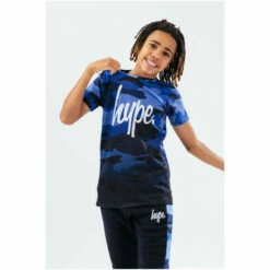 Hype. Blue Camo Fade Script T-Shirt -Hype Shop unnamed file 420