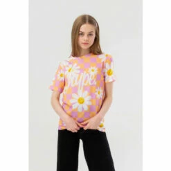 Hype Girls Pink Smiley Daisy Script T-Shirt