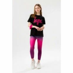 Hype. Girls Black To Pink Fade Script T-Shirt, Leggings And Scrunchie Set