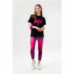 Hype. Girls Black To Pink Fade Script T-Shirt, Leggings And Scrunchie Set -Hype Shop unnamed file 4675