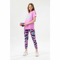 Hype. Girls Purple Groovy Zebra Script T-Shirt, Leggings And Scrunchie Set