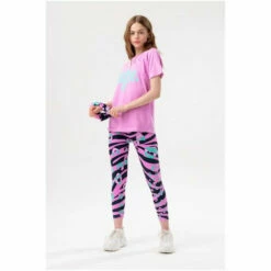 Hype. Girls Purple Groovy Zebra Script T-Shirt, Leggings And Scrunchie Set -Hype Shop unnamed file 4696