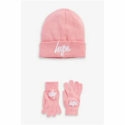 Hype. Script Beanie Hat And Gloves Set Pink -Hype Shop unnamed file 4704