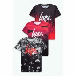 Hype. Boys Red Drip Camo Mist T-Shirt 3 Pack