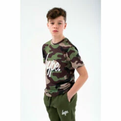 Hype. Khaki Green Classic Camo Script T-Shirt & Joggers Set
