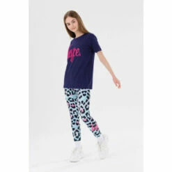 Hype. Blue Ice Leopard Script T-Shirt And Leggings Set