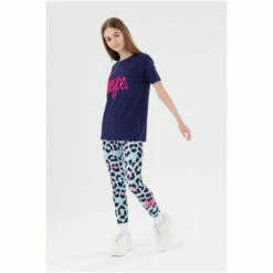 Hype. Blue Ice Leopard Script T-Shirt And Leggings Set -Hype Shop unnamed file 4903