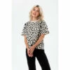 Hype. Womens Natural Leopard Print Woven Tab Scribble Boxy T-Shirt -Hype Shop unnamed file 504