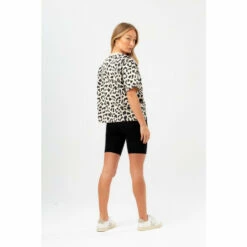 Hype. Womens Natural Leopard Print Woven Tab Scribble Boxy T-Shirt -Hype Shop unnamed file 506