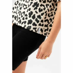 Hype. Womens Natural Leopard Print Woven Tab Scribble Boxy T-Shirt -Hype Shop unnamed file 509