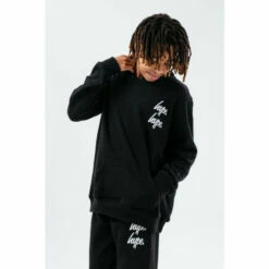 Hype. Black Logo Script Kids Overhead Hoodie And Jogger Tracksuit Set -Hype Shop unnamed file 5276