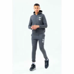 Hype. Dark Grey Logo Script Kids Zip Thru Tracksuit Set
