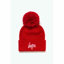 Hype. Unisex Red Bobble Script Hat