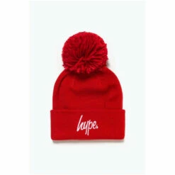 Hype. Unisex Red Bobble Script Hat -Hype Shop unnamed file 5394